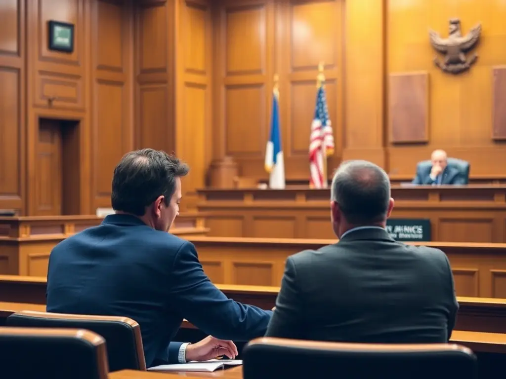 A person receiving assistance from a JMS Services representative in a courtroom setting, highlighting the support provided during pretrial.
