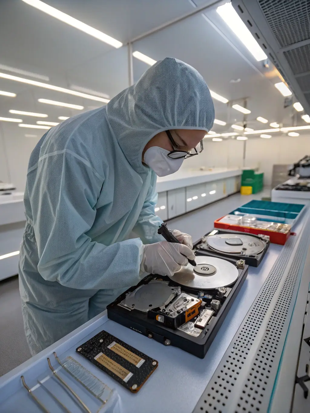 A person recovering data from a corrupted hard drive, symbolizing data recovery services.